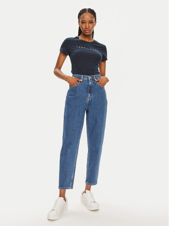 Tommy Jeans Tommy Jeans T-krekls Linear DW0DW18398 Tumši zils Slim Fit