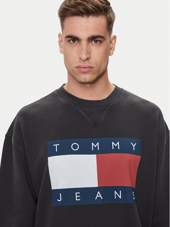 Tommy Jeans Majica Dugih Rukava Big Flag DM0DM19222 Crna Relaxed Fit