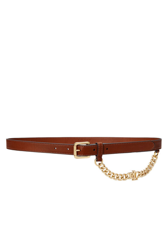 LAUREN RALPH LAUREN Dámsky opasok Logo-Chain Leather Skinny Belt 412968767001 Hnedá