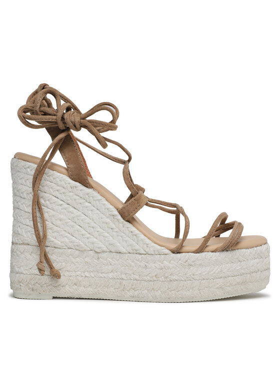 Manebi Manebi Espadrile Soft Suede Lace-Up Wedge Espadrilles L 8.7 WA Rjava