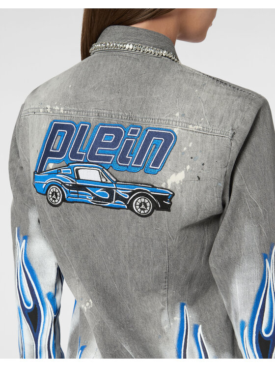 PHILIPP PLEIN PHILIPP PLEIN džínsová košeľa 22717 Sivá Fitted Fit