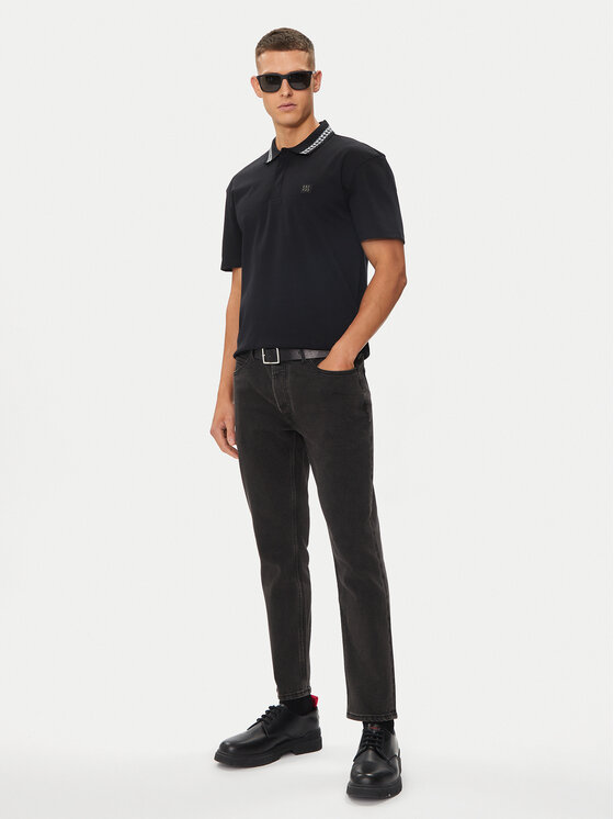 HUGO Hugo Тениска с яка и копчета Doucano 50510036 Черен Regular Fit