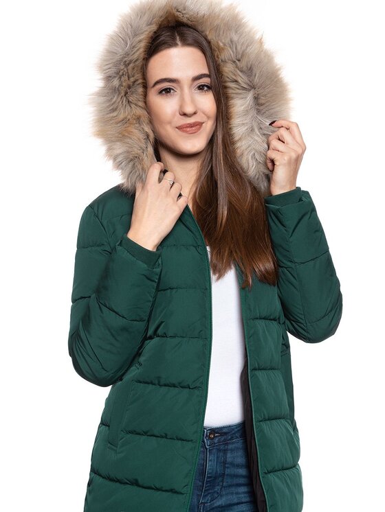Wrangler Wrangler Kurtka damska LONG PUFFER Zielony Slim Fit