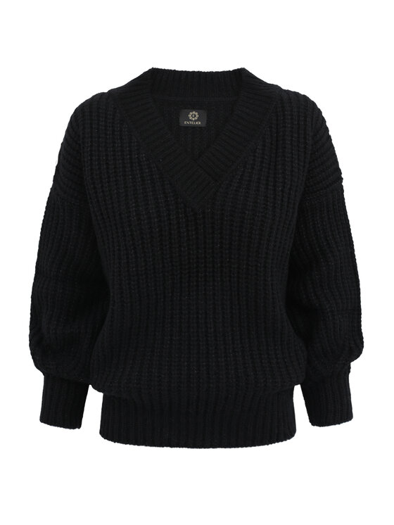 Entelier Entelier Sweter z dekoltem Czarny Oversize