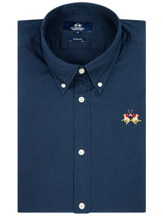 La Martina La Martina Marškiniai CCMC02 PP003 Tamsiai mėlyna Slim Fit