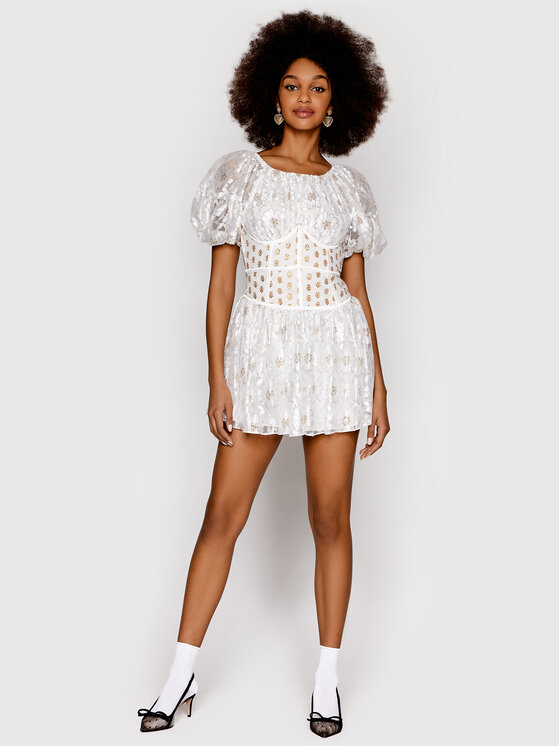 For Love & Lemons For Love & Lemons Cocktail obleka Lupita CD2482 Bela Slim Fit