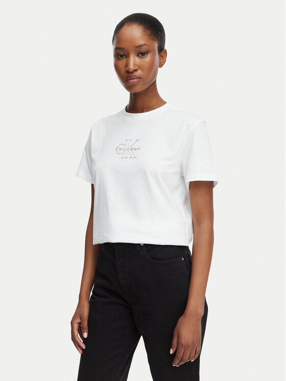 Calvin Klein Jeans Tricou Classic Monologo LV047D873G Alb Regular Fit