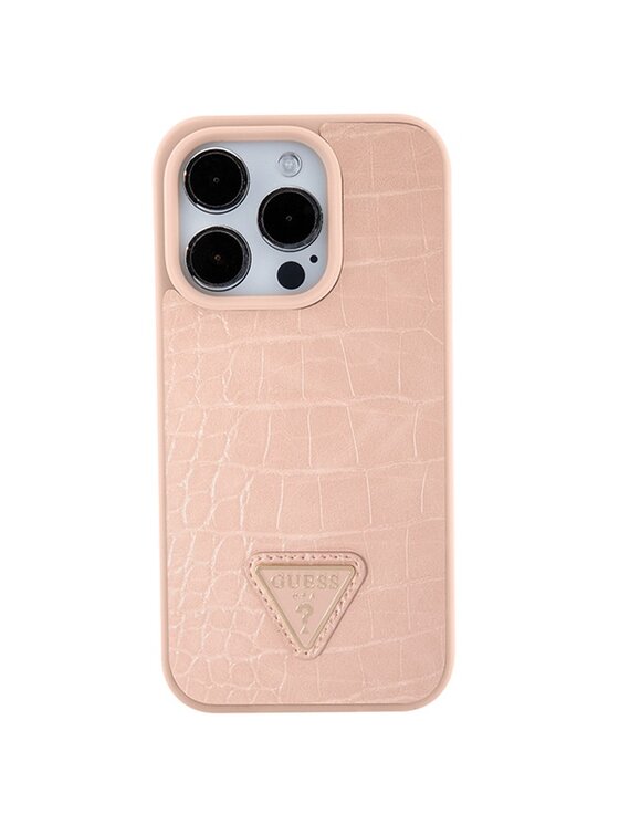 Guess Guess Etui na telefon Croco Triangle Metal Logo Różowy