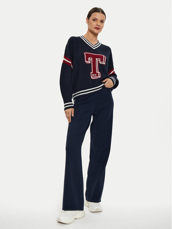 Tommy Jeans Tommy Jeans Hlače iz tkanine Badge DW0DW18532 Mornarsko modra Wide Leg