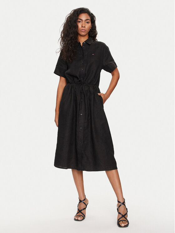 Tommy Hilfiger Tommy Hilfiger Rochie tip cămașă WW0WW41911 Negru Relaxed Fit