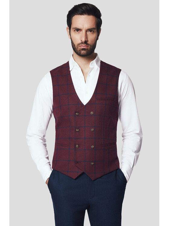 Lancerto Lancerto Kamizelka Sanremo KA131224000003 Bordowy Slim Fit
