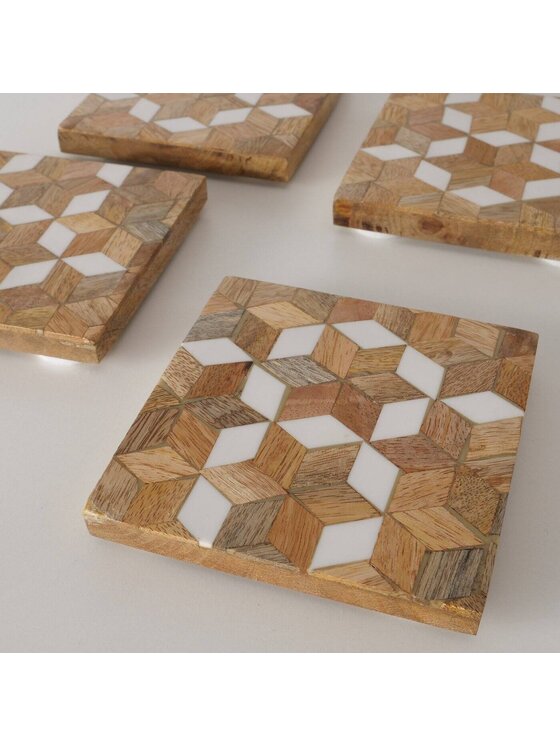MIAhome MIAhome Podkładka na stół 4 szt. Drewniany Komplet Mosaic Brązowy