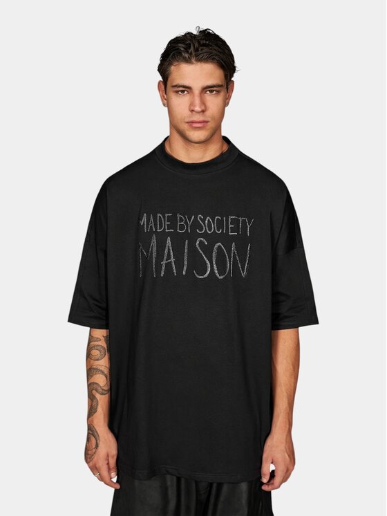 MADE BY SOCIETY MADE BY SOCIETY T-Shirt Script Maison - T17817 Czarny Basic Fit