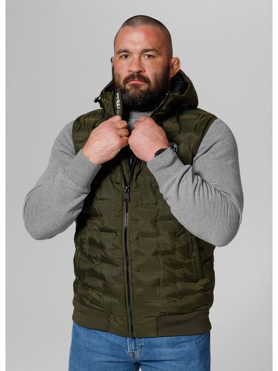 PITBULL PITBULL Kamizelka Bezrękawnik męski z kapturem Carver XL Zielony Regular Fit