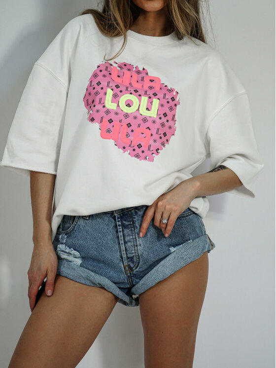 LilaLou LilaLou T-Shirt Club Biały Oversize