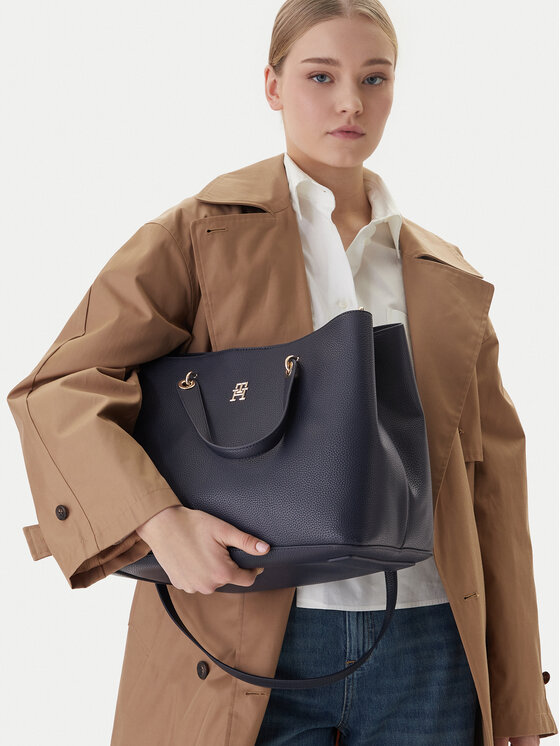 Tommy Hilfiger Tommy Hilfiger Rankinė Th Emblem Satchel AW0AW15177 Tamsiai mėlyna