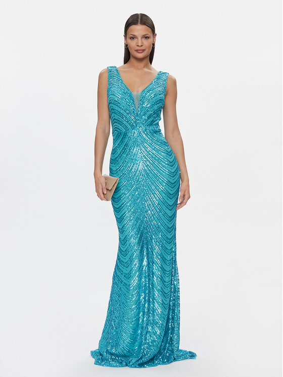 Fracomina Fracomina Večerné šaty FQ24SD3029W66701 Tyrkysová Slim Fit