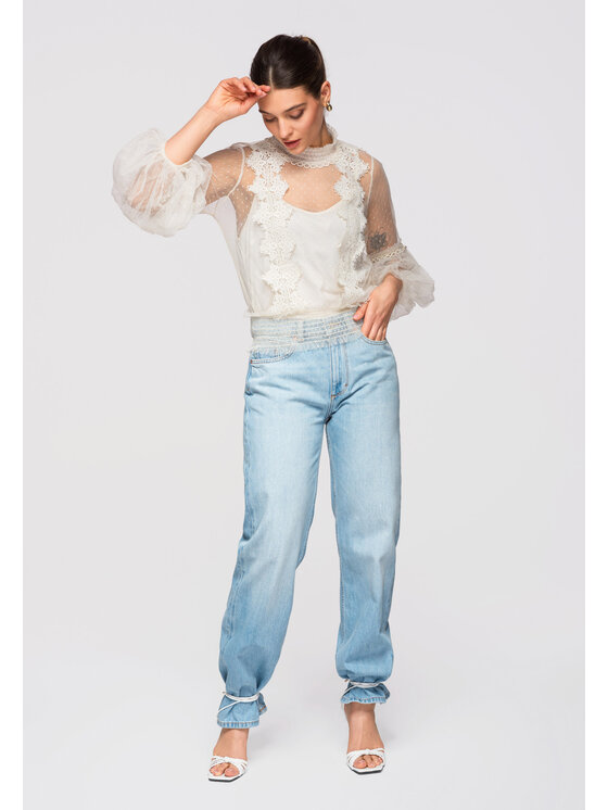 Ombre Ombre Bluzka OW-SE-E0001 Beżowy Authentic Slim Fit