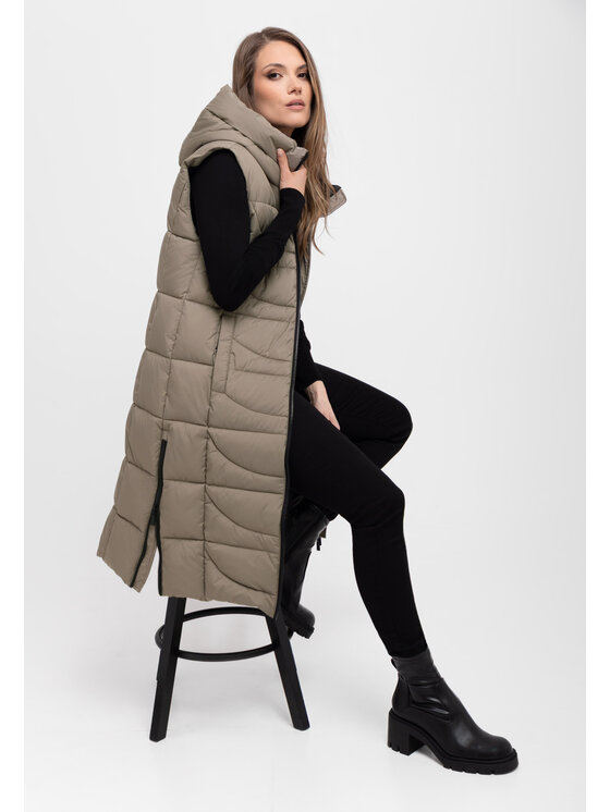 Volcano Volcano Bezrękawnik V-JAVA Beżowy Regular Fit