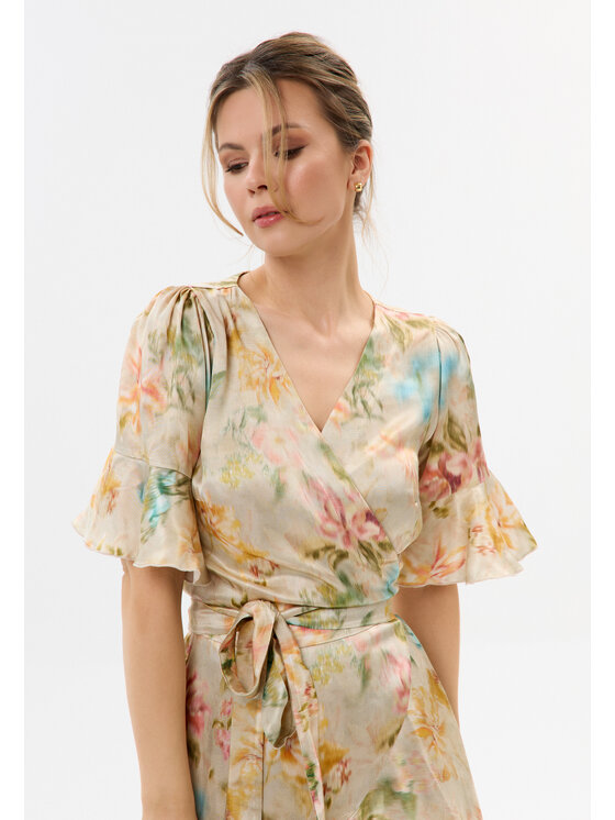 Mirons Mirons Sukienka wieczorowa Print Beżowy Feminine Fit