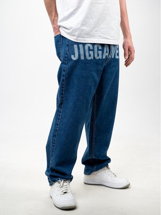 Jigga Wear Jigga Wear Jeansy Szerokie Spodnie Jeansowe BAGGY Męskie Niebieskie Jigga Wear Front Laser L Niebieski Baggy Fit