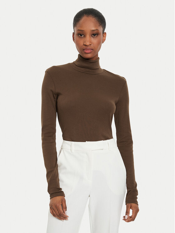 United Colors Of Benetton Pull a col roule 3GA2E2224 Marron Slim Fit Modivo