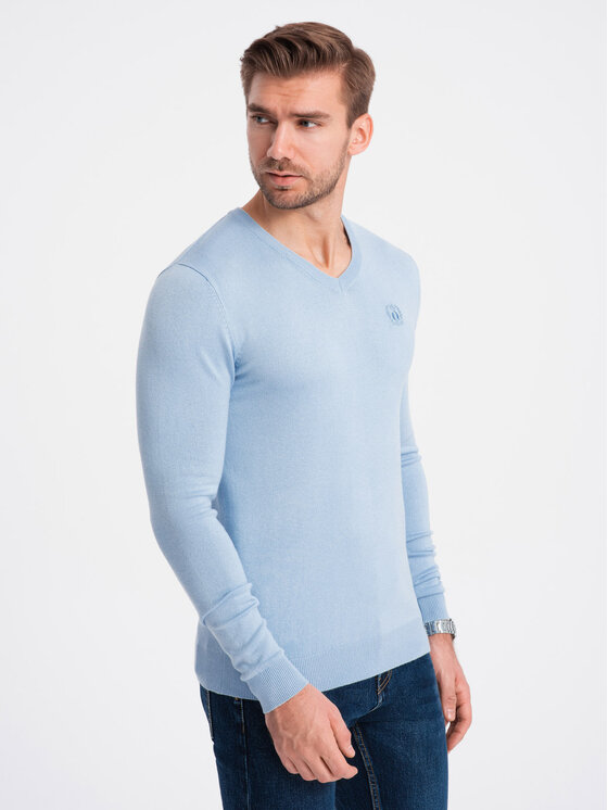 Ombre Ombre Sweter OM-SWBS-0107 Niebieski Regular Fit