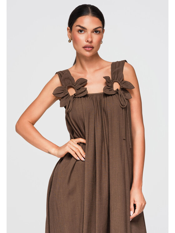 Ombre Ombre Sukienka letnia OW-DLR-E0014 Brązowy Loose Fit