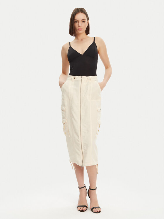 Guess Guess Midi sukně W5GD1H WG8N0 Béžová Regular Fit