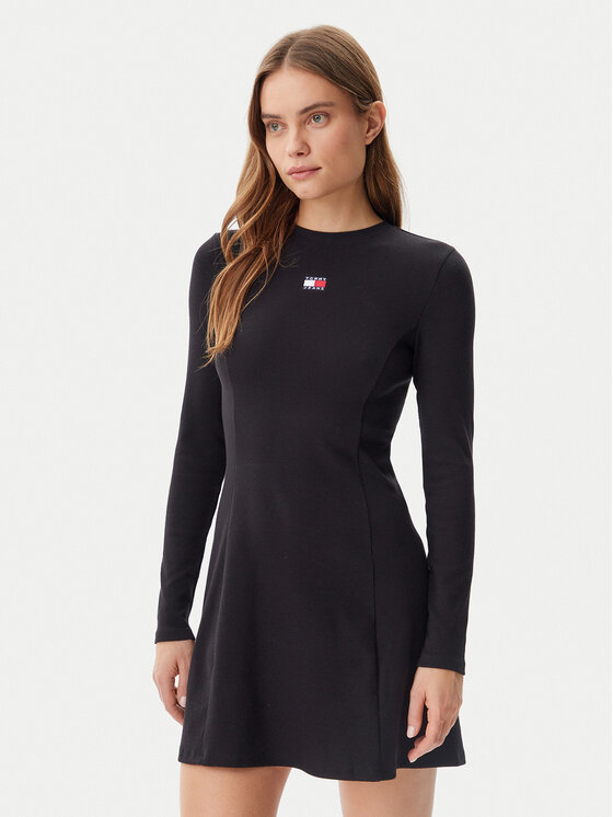 Tommy Jeans Tommy Jeans Rochie de zi Badge DW0DW20666 Negru Slim Fit