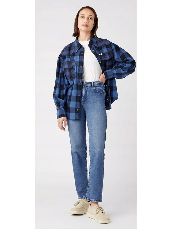 Wrangler Wrangler Koszula Baloon Sleeve Shirt Niebieski Basic Fit