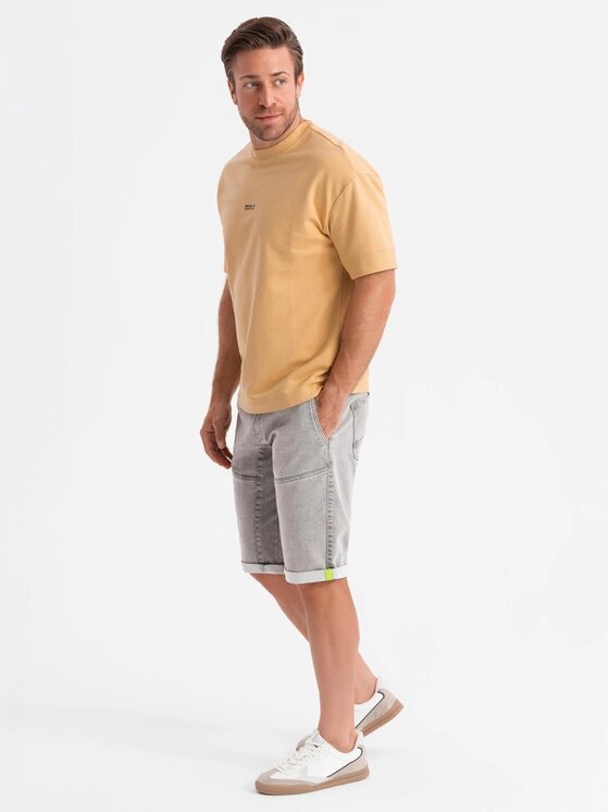 Ombre Ombre Szorty jeansowe OM-SRDS-0135 Szary Regular Fit