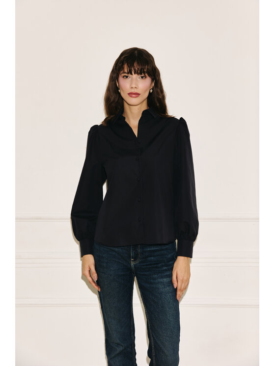 Entelier Entelier Bluzka z bufkami Czarny Regular Fit