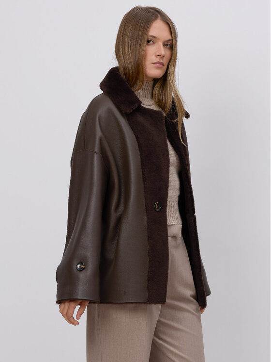 FAN LEATHER FAN LEATHER Kożuch naturalny Dwustronny Krótki Brązowy Loose Fit