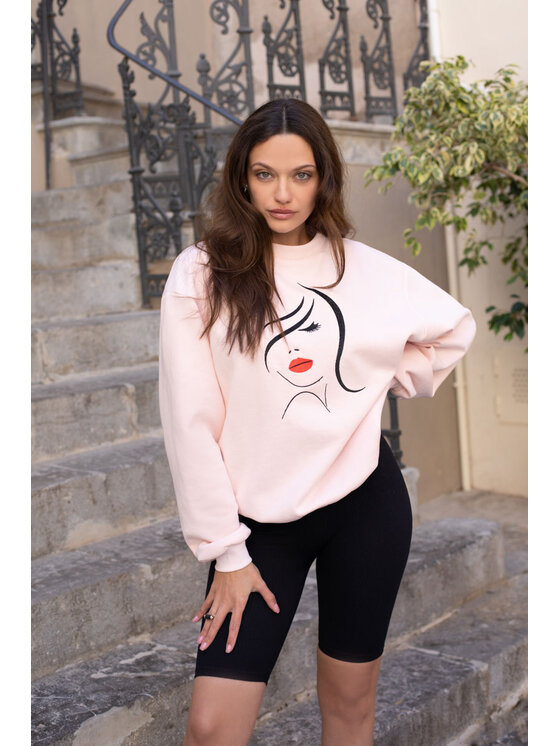 White Rvbbit White Rvbbit Bluza z haftem - twarz Różowy Oversize