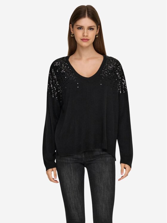 ONLY ONLY Maglione Onlstarry ls sequins boxy Nero Regular Fit