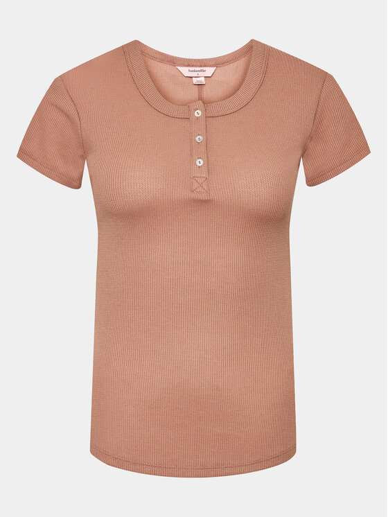 Hunkemöller Hunkemöller Pyžamový top Henley 203153 Hnedá Regular Fit