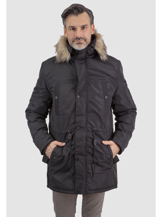 Perso Perso Zimní bunda typu parka z kapturem Černá Regular Fit