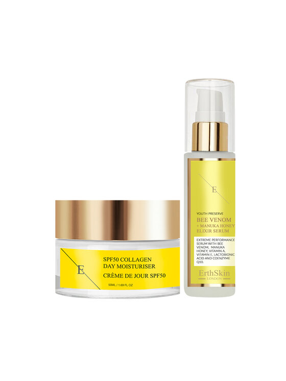 Krem na dzień Erthskin London, Jad Pszczeli + Eliksir Miodu Manuka Serum + KOLAGENOWY KREM NA DZIEŃ SPF