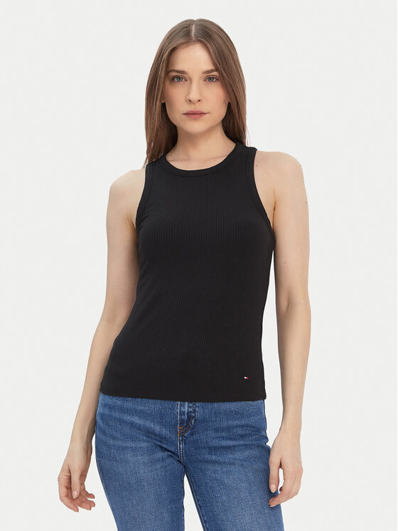 Tommy Hilfiger Top WW0WW38635 Negru Slim Fit