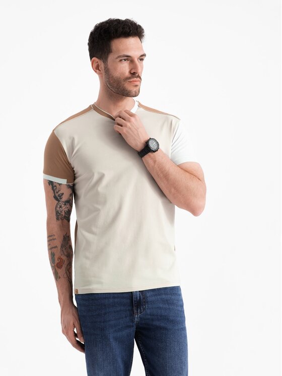 Ombre Ombre T-Shirt OM-TSCT-0176 Brązowy Regular Fit