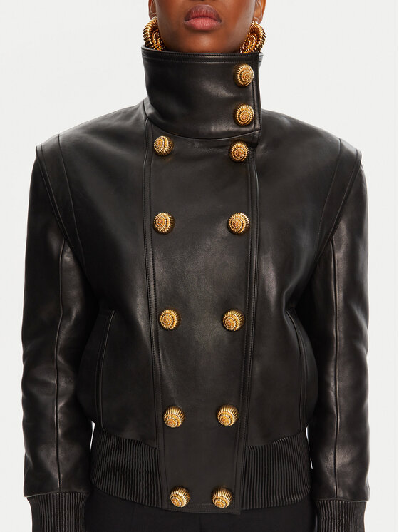 Balmain Balmain Kožená bunda DF0TH275LC62 Čierna Regular Fit