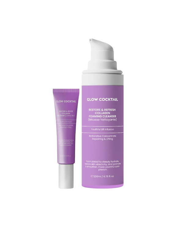 Glow Cocktail Glow Cocktail Pianka Collagen Cleanser + Krem Pod Oczy Zestaw do pielęgnacji skóry
