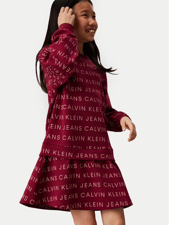 Calvin Klein Jeans Calvin Klein Jeans Трикотажна сукня Logo Aop IG0IG02665 Бордовий Regular Fit