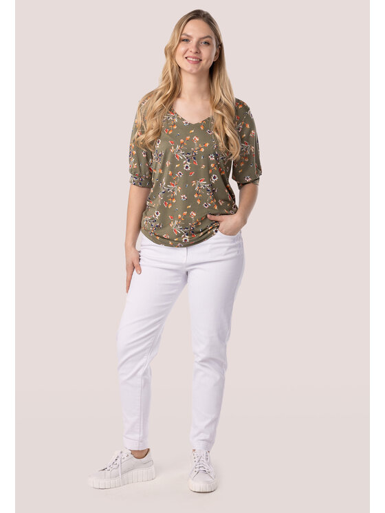 QUIOSQUE QUIOSQUE Bluzka KHAKI FLOWER BLOUSE Zielony Regular Fit