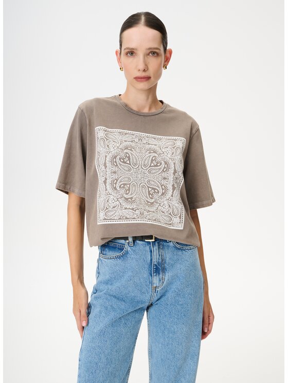 LEBRAND LEBRAND T-Shirt Danny Beżowy ciemny Regular Fit