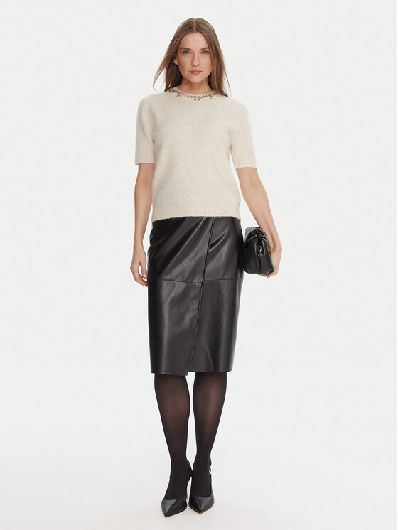 KAOS KAOS Φούστα από απομίμηση δέρματος RI1LE012 Μαύρο Regular Fit