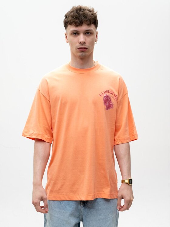 Jigga Wear Jigga Wear T-Shirt Koszulka Z Krótkim Rękawem Oversize Męska Jasna Pomarańczowa Truskawki Dolce Vita XL Pomarańczowy Oversize
