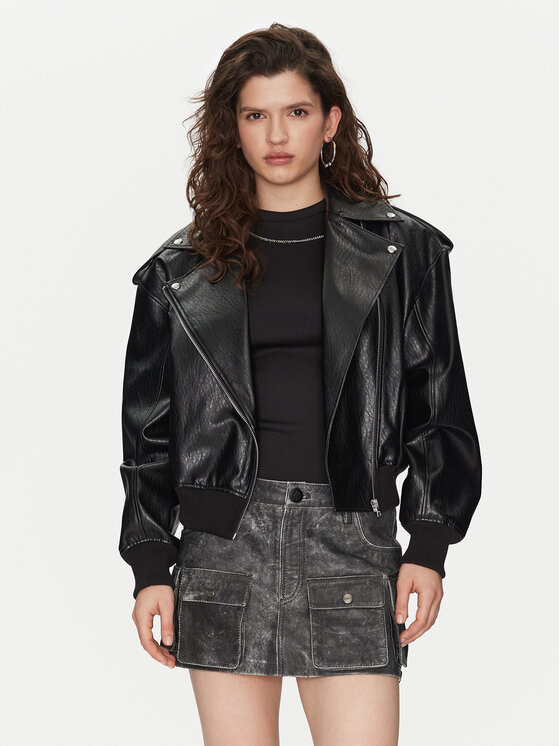 HUGO HUGO Jacke aus Kunstleder Alipha-1 50530031 Schwarz Relaxed Fit