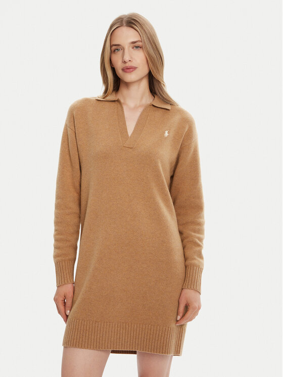 Polo Ralph Lauren Sukienka dzianinowa 211A91143001 Beżowy Slim Fit